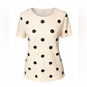 J.Crew Ivory Sequin Polka Dot‎ Top Medium Party Holiday Sparkle Tee